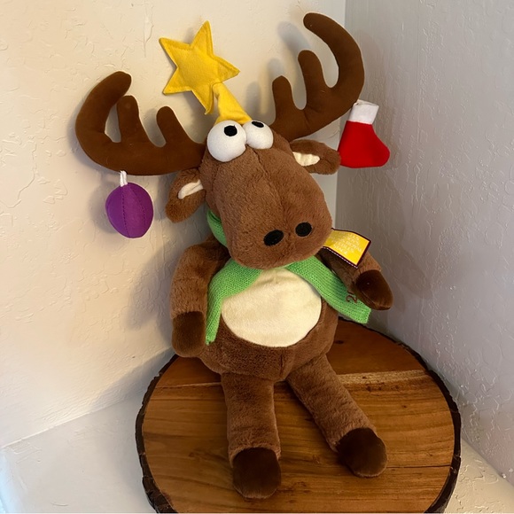 🎄 Christmas Moose Plush Green Scarf Star Hat Ornaments Red Stocking Brown 🎄 - Picture 1 of 10
